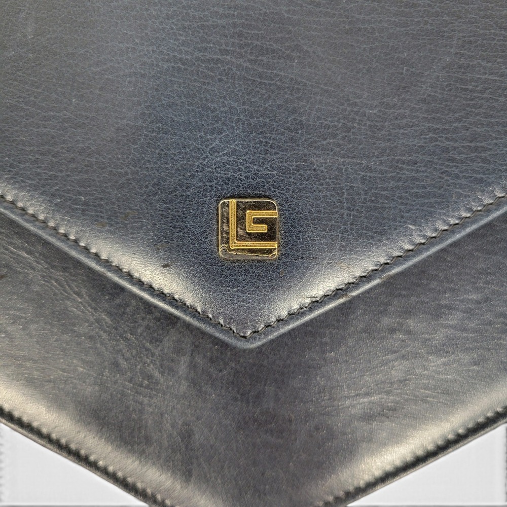 Vintage 1980s Guy Laroche Envelope Bag Navy Blue Leather Crossbody Made In Franc - Picture 6 of 13